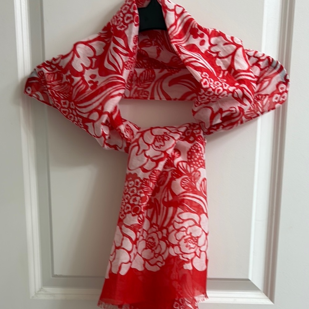 Talbots Vibrant Red and White Floral Scarf